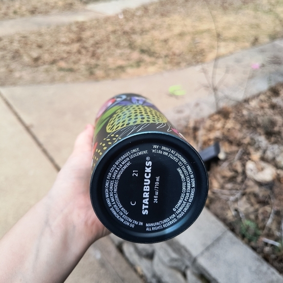 Starbucks Palm Leaf Tropical Fruit 24oz Stainless Steel Tumbler with Pink Straw - Picture 7 of 9